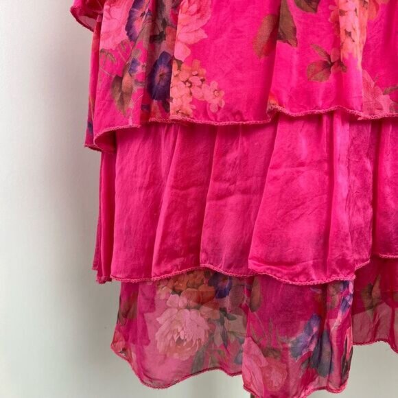 Vintage Bella Amore Women's Small Pink Ruffled Tiered 100% Silk Mini Dress Italy - Picture 4 of 16